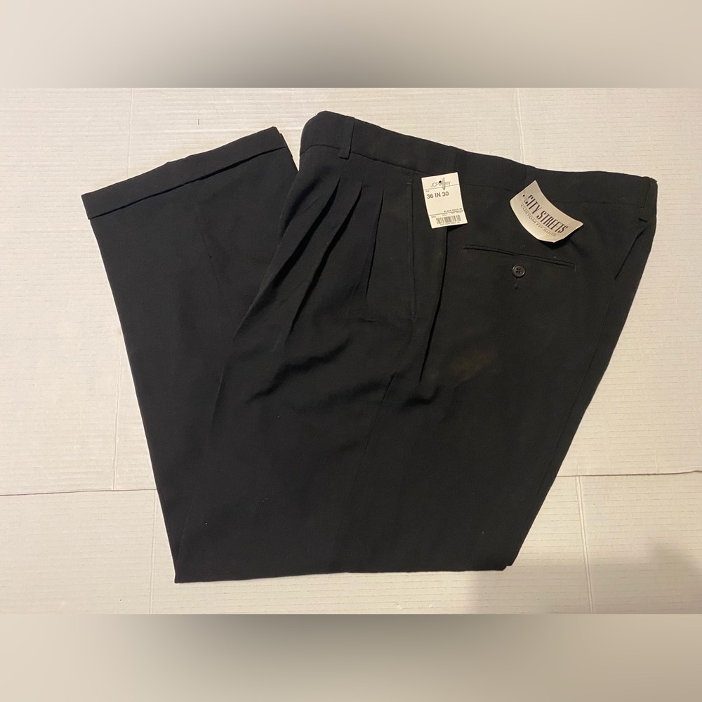 City Streets 36/30 black pleated cuffed dress pants NEW